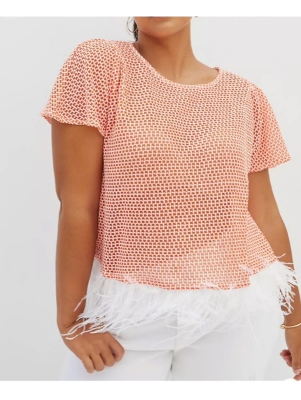 Anthropologie Eva Franco Feathered Knit Orange Top Size XL
